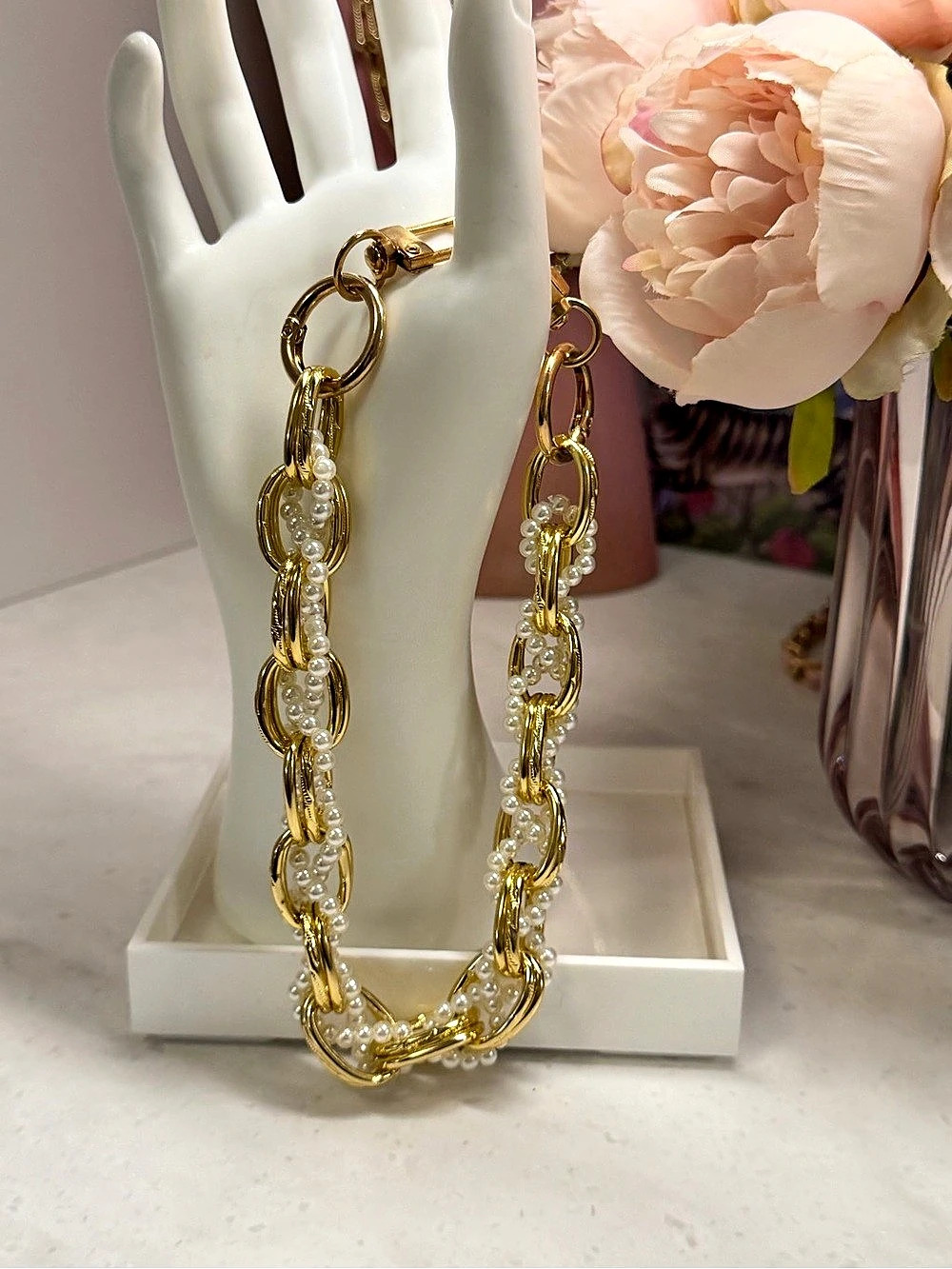 Faux pearl and Gold-Tone layered wristlet strap or bag charm extender NWOT